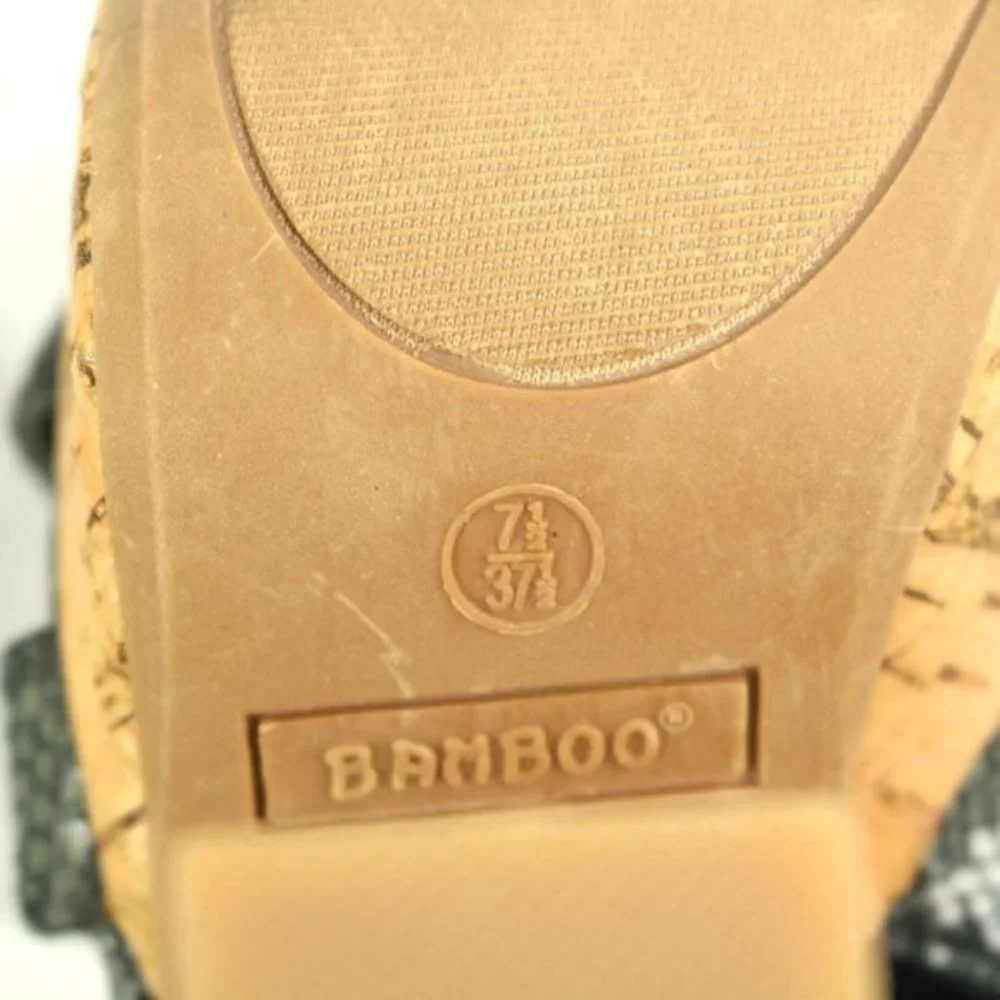Bamboo Nanette Shoes Heels Sandals‎ Platform Black Silver Snake Cork 7.5